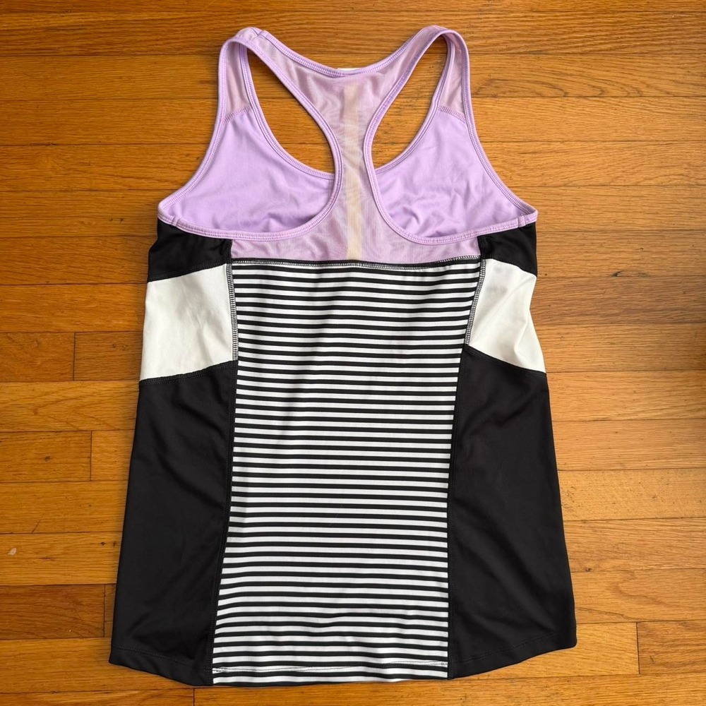 Champion C9 Lavender Black White Striped Racerback Workout Tank Shelf Bra XL